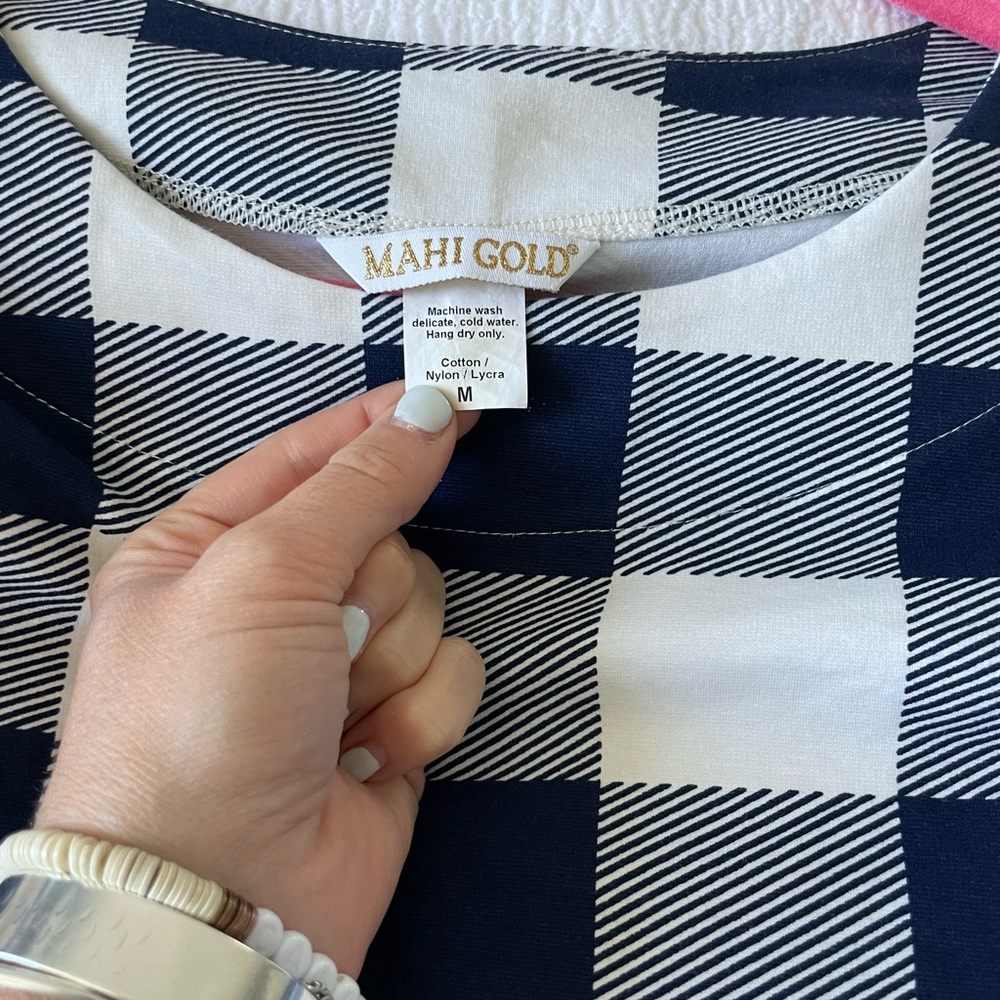 MAHI GOLD Navy and White Checkered Mini Dress